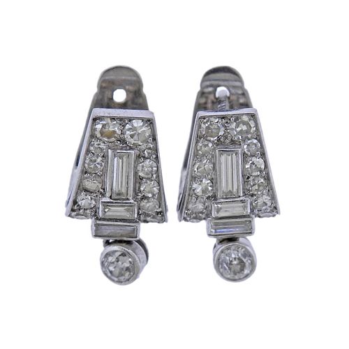 French Art Deco Platinum Diamond Earrings