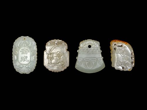 Four Chinese Celadon Carved Jade Plaques