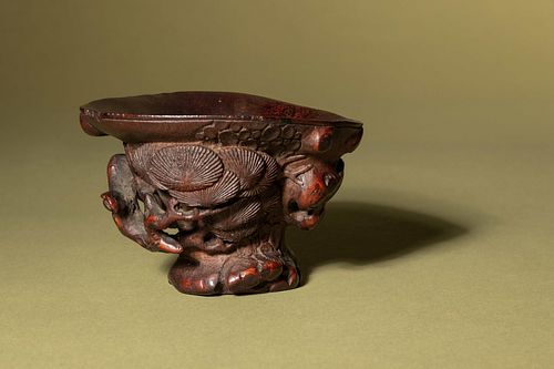 A Chinese Carved Bamboo 'Pine' Libation Cup