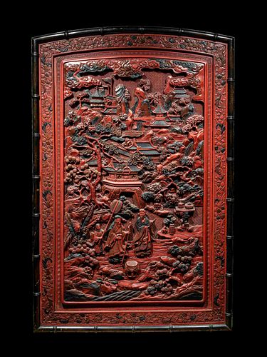 A Large Chinese Cinnabar Lacquer 'Figure' Panel