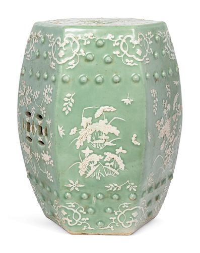 A Chinese Celadon Glazed Porcelain Garden Stool