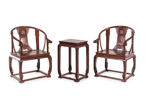 A Pair of Chinese Huanghuali Chair and Side Stand