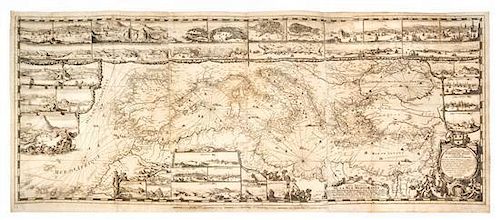 (MAP) (MORTIER, PIERRE) DE HOOGHE, ROMEYN DE. Carte Nouvelle de la Mer Mediterranee... Amsterdam,c. 1694. Three-sheet eng. map.
