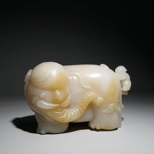A Hetian Jade Carving Of A Boy Washing Elephant