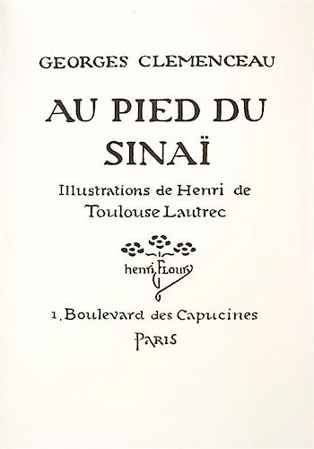 (TOULOUSE-LAUTREC, HENRI) CLEMENCEAU, HENRI. Au pied du Sinai. Paris, [1898]. Limited, no. 106 of 380.