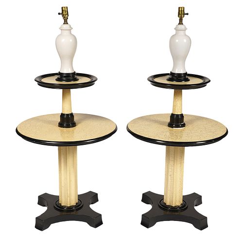 Pair Parzinger Style 2 Tier Tables with Lamps