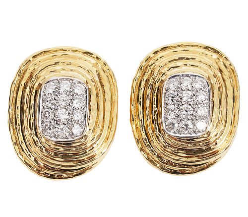 Pr. David Webb 18K YG, Platinum, Diamond Earrings