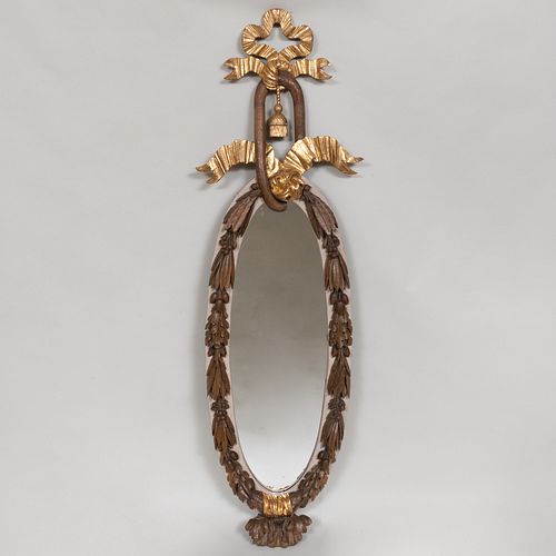 Continental Oak, Painted and Parcel-Gilt Oval Mirror