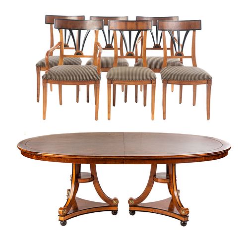 Six Biedermeier Style Dining Room Chairs and Table