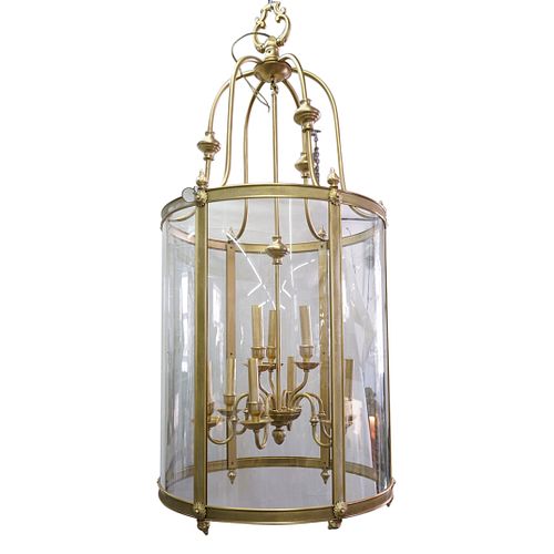 Large Brass & Glass Lantern Foyer Chandelier