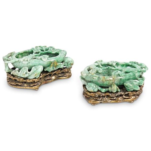 Pair Of Chinese Carved Jadeite Brush Washers