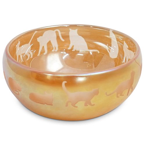 Correia Gold Iridescent Glass Cat Bowl