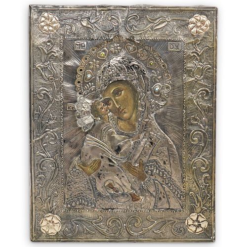Antique Silver Religious Russian Icon
