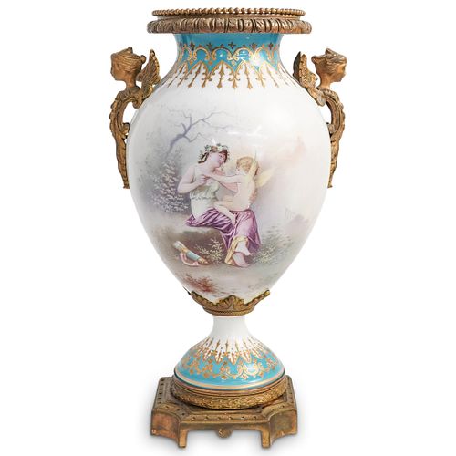 French Sevres Style Porcelain & Ormolu Urn Vase
