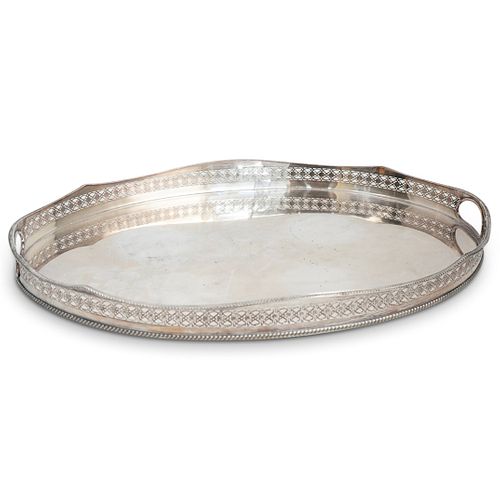 English Silver Plated Oval Gallery Tray
