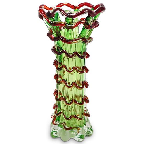 Murano Green & Red Art Glass Vase
