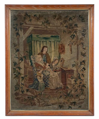 FRAMED FRENCH WOOLWORK TAPESTRY