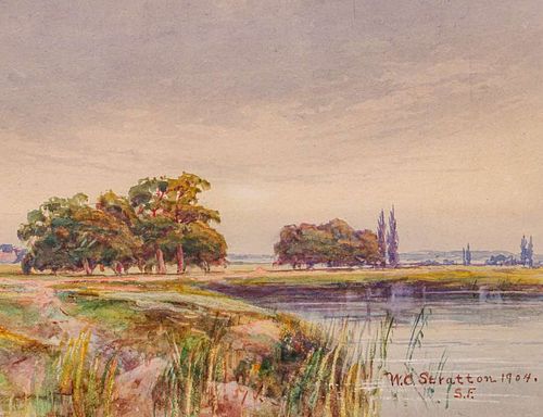 Wallace Clinton Stratton San Francisco Oak Trees & Lake Watercolor 1904