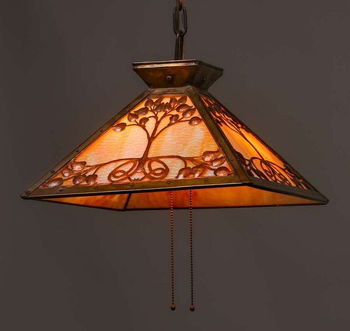 Limbert Hammered Copper & Brass Hanging Light c1905