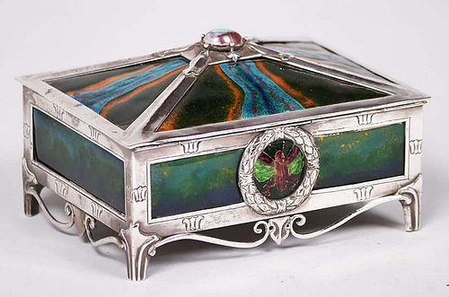 Australian Opal English Arts & Crafts Enamel Jewelry Box c1905