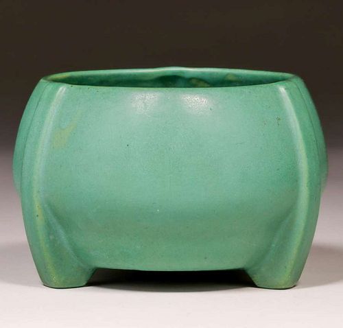 Roseville Pottery Matte Green Three-Footed Buttress Vase c1910