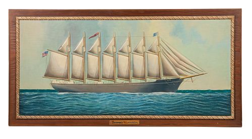 LARGE CARVED PORTRAIT OF THE SEVEN-MAST SCHOONER "THOMAS W. LAWSON" BY THE COLLINS BROTHERS