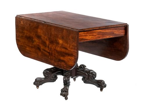AMERICAN FEDERAL PERIOD PAW FOOT DROP LEAF DINING TABLE