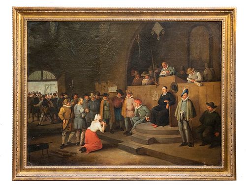 MONUMENTAL OLD MASTER PAINTING OF 16TH C. INQUISITION TRIAL, NETHERLANDS