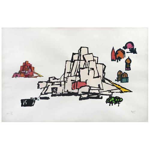 MATHIAS GOERITZ, The Saltiel Center Jerusalem (Labyrinth), 1978, Firmada, Serigrafía P. III, 48 x 74 cm