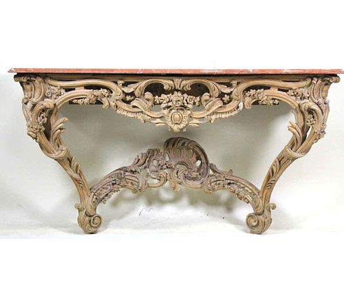 18th CENTURY FRENCH BEECH CARVED CONSOLE TABLE