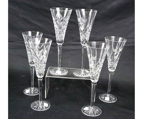 SET OF SIX WATERFORD CRYSTAL CHAMPAGNE FLUTES