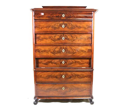 19th C. FRENCH BURLED MAHOGANY LINGERIE CHEST
