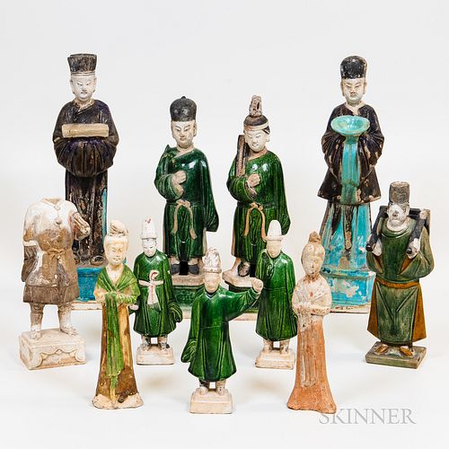 Eleven Chinese Tomb-style Pottery Figures