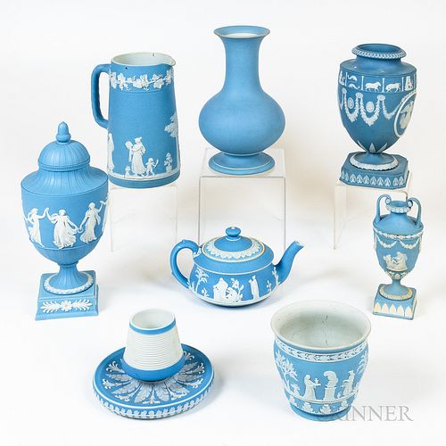 Eight Pieces of Wedgwood Light Blue Jasperware