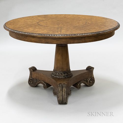 Empire-style Pedestal-base Mahogany Veneer Dining Table