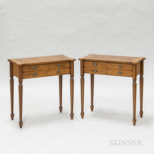 Pair of Carved Hardwood and Maple Veneer Side Tables