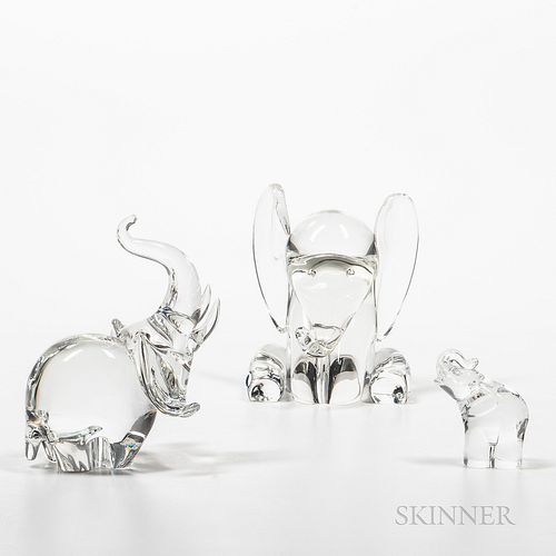 Three Steuben Elephant Glass Sculptures