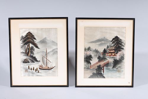 Two Chinese Embroidered Silk Framed Painting