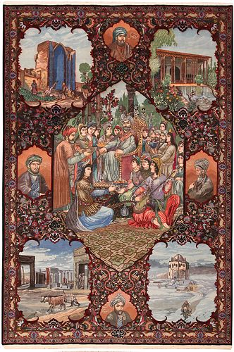 VINTAGE PERSIAN PICTORIAL TABRIZ RUG. 10 ft x 6 ft 7 in (3.05 m x 2 m).