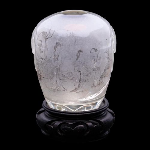 CHINESE REVERSE PAINTED SMALL VASE ON STAND