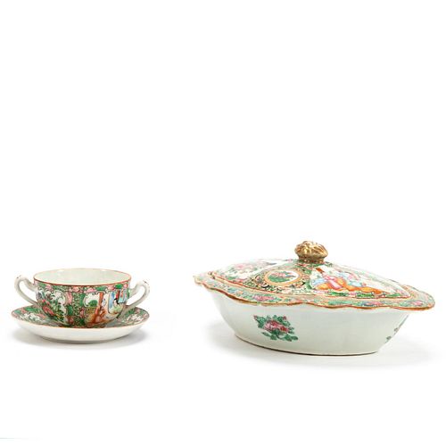 CHINESE ROSE MEDALLION CUP & COVERED VEGETABLE