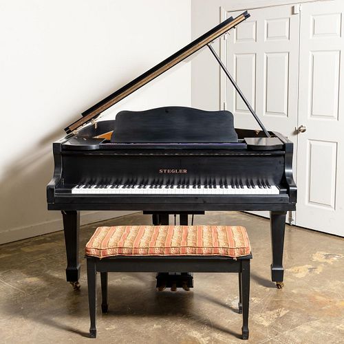 STEGLER EBONY BABY GRAND PIANO & BENCH, G-35