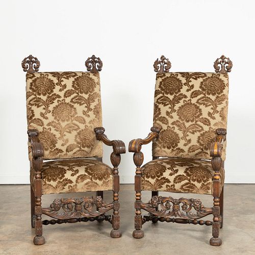 PAIR, 20TH C. CARVED BAROQUE STYLE ARMCHAIRS
