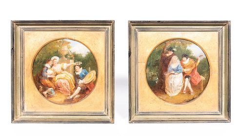 PAIR, STYLE OF FRAGONNARD OILS, COURTING SCENES