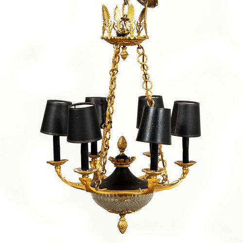 EMPIRE STYLE GILT METAL & CRYSTAL CHANDELIER