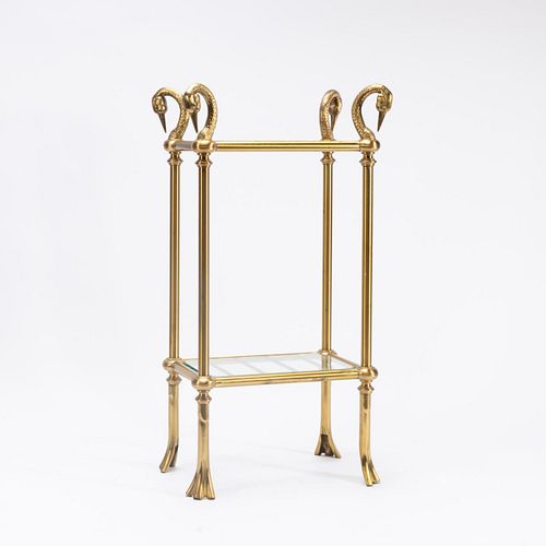 HOLLYWOOD REGENCY BRASS SWAN NECK TIERED TABLE