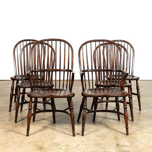 SET, SIX WINDSOR CONTINUOUS BOW BACK DINING CHAIRS