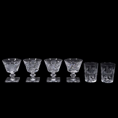 6PC HAWKES ETCHED GLASS GROUP, TUMBLERS & SHERBETS