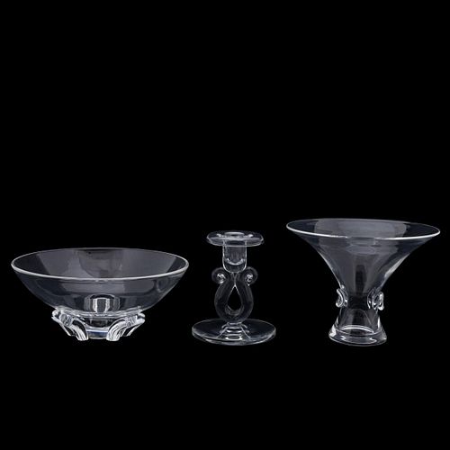 3 STEUBEN COLORLESS DECORATIVE GLASS TABLEWARE
