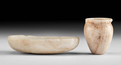Two Egyptian Late Dynastic Alabaster Vessels